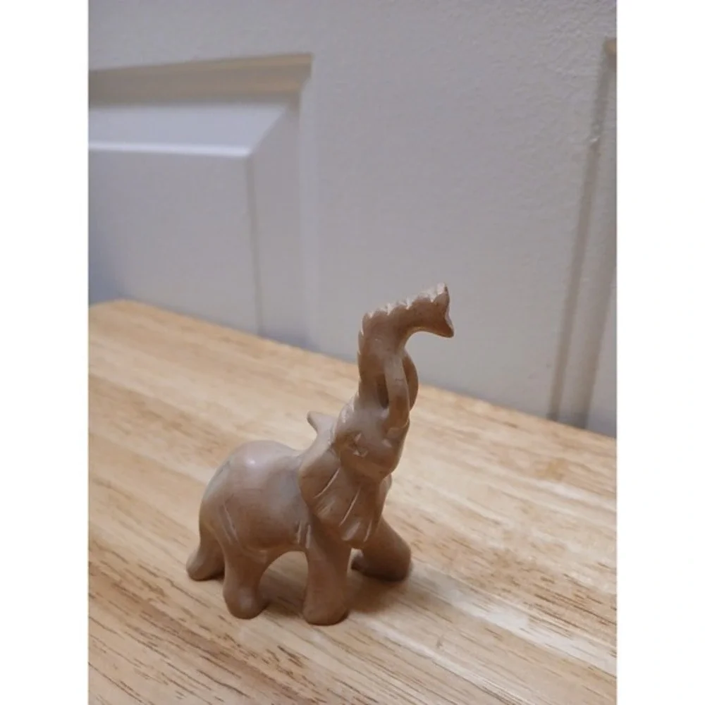 Hand‎ Carved Soapstone Elephant Figurine Coral Color 3.5